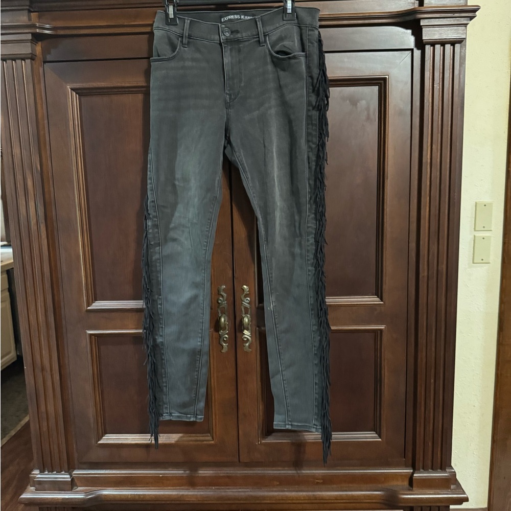 Express Black Straight Leg Jeans with Fringe